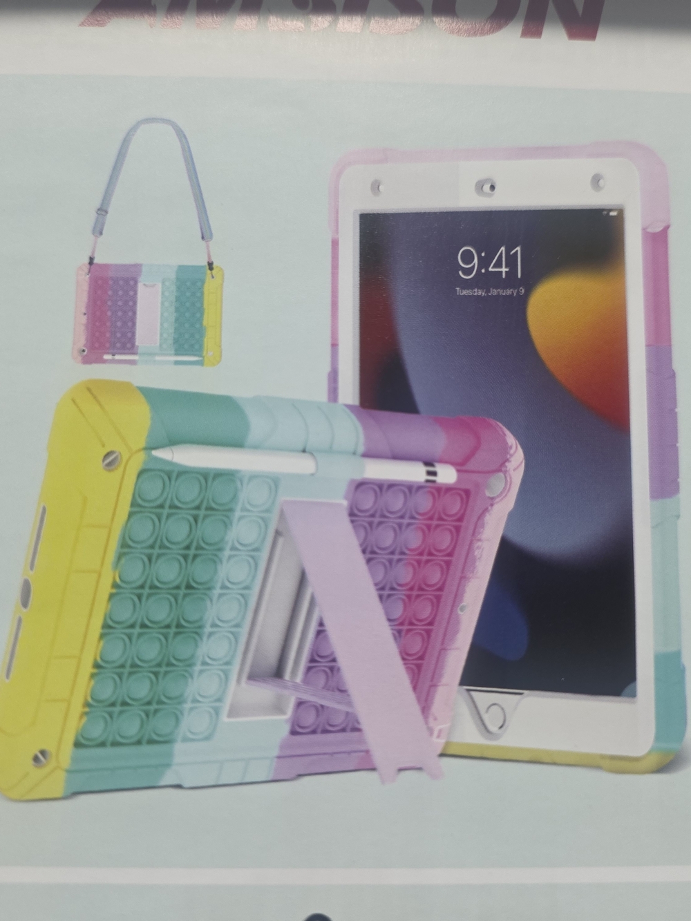 Pastel Rainbow Silicone Tablet Case with Pop-It Fidget Surface